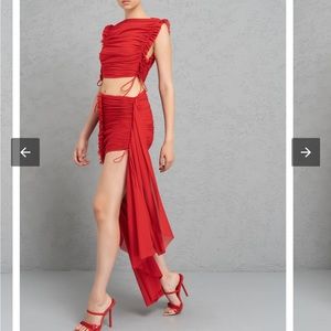 Kikiriki RED SHIRRED MESH CROP TOP & MINI SKIRT SET